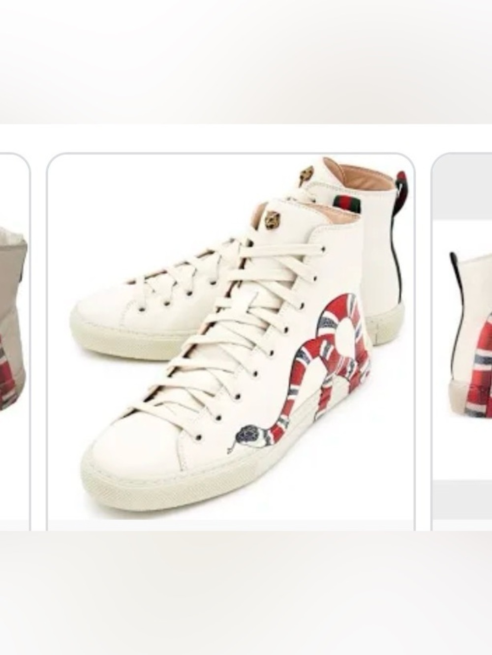 Authentic Gucci White Leather Kingsnake High Top Sneakers Womens Size 9.5
